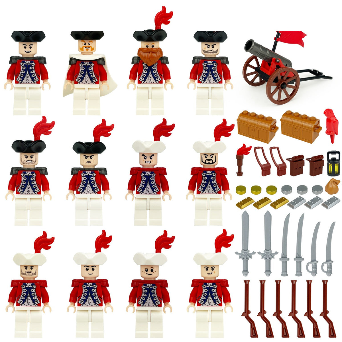 British Redcoat Soldiers 12 Figure Set with Cannon
