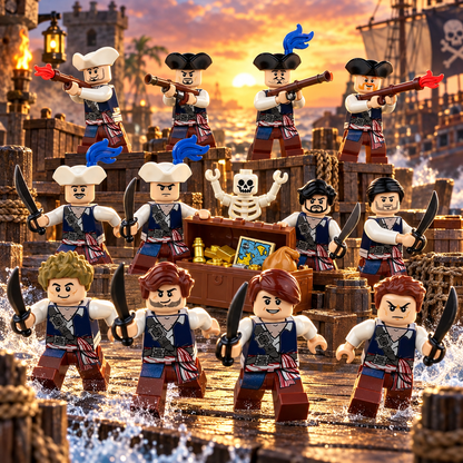 Pirate Crew 12 Figure Set — twelve pirates and skeleton in a harbor battle; illustrative scenery not included