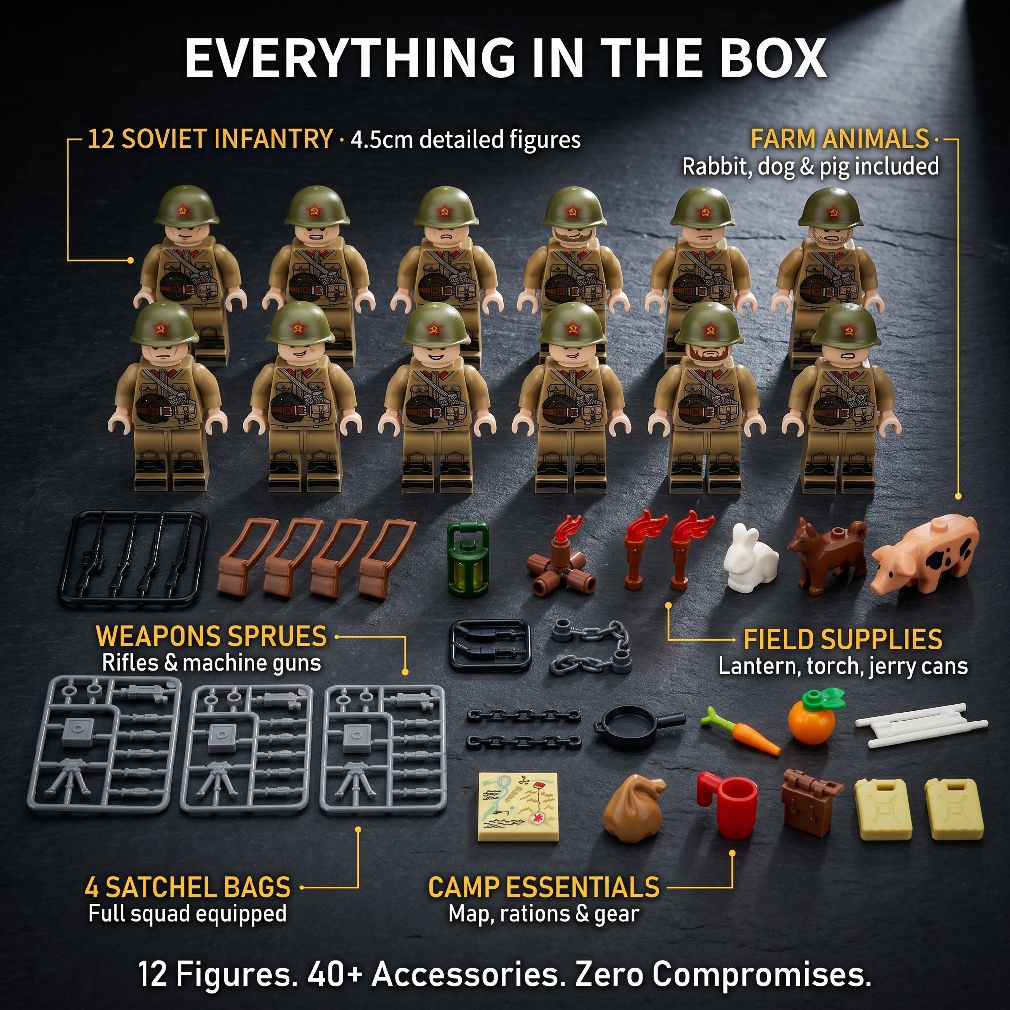 WW2 Soviet Field Forces Set — 12 Soldiers