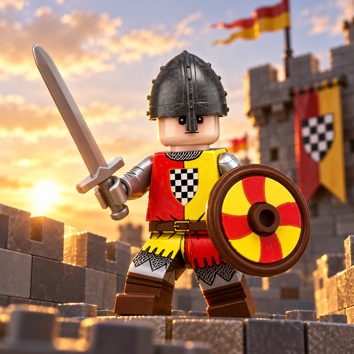 Red and Yellow Eagle Knight Minifigure battle scene