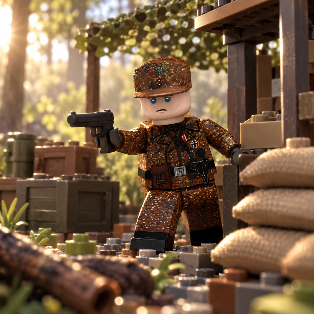 Brown Camouflage Military Soldier Minifigure battle scene