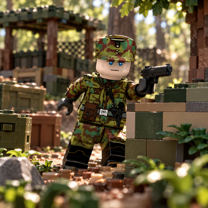 Woodland Camouflage Military Soldier Minifigure battle scene
