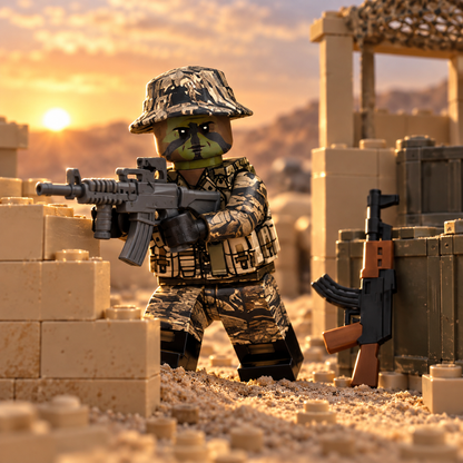 Desert Camouflage Tactical Soldier Minifigure battle scene