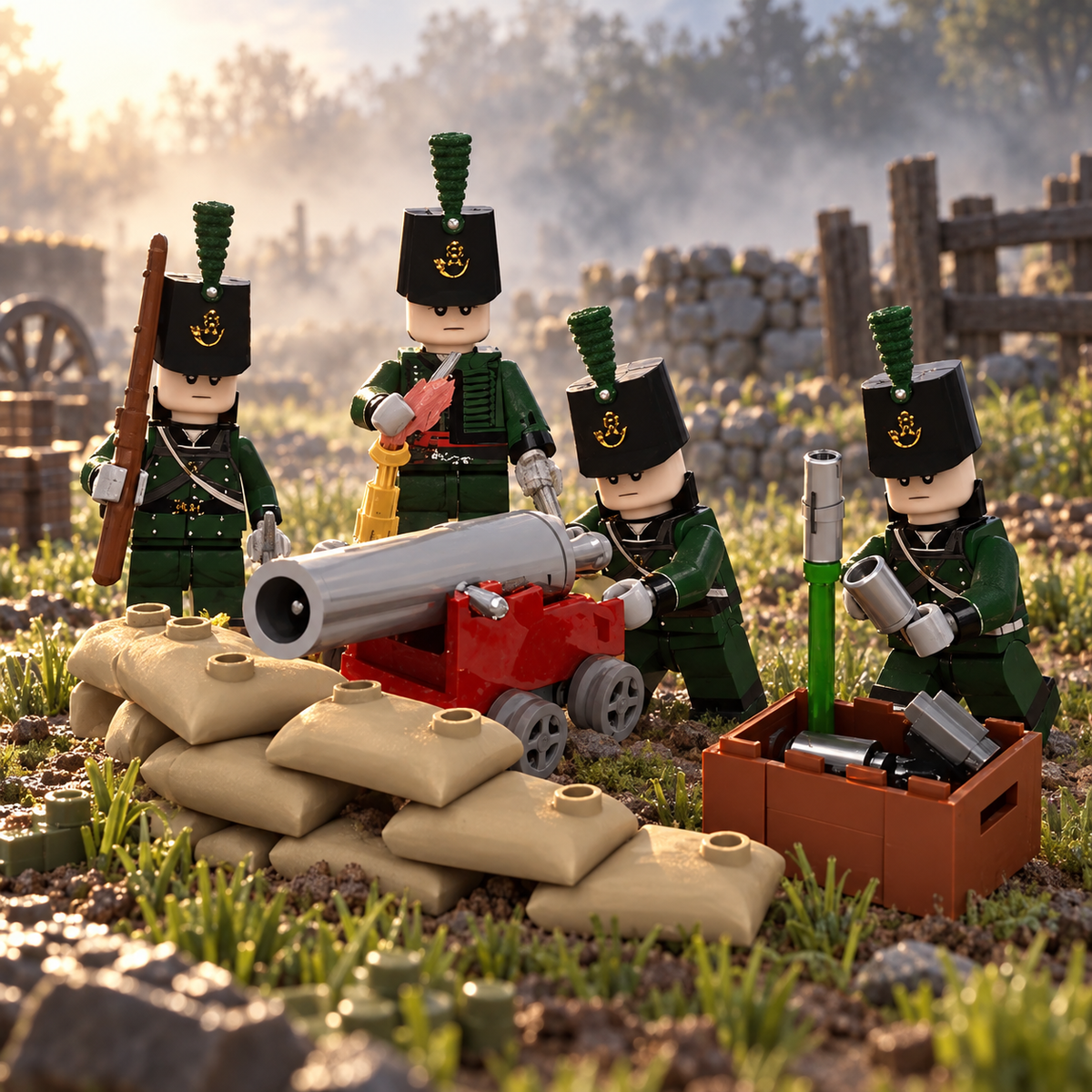 Green Napoleonic Artillery Squad battle scene