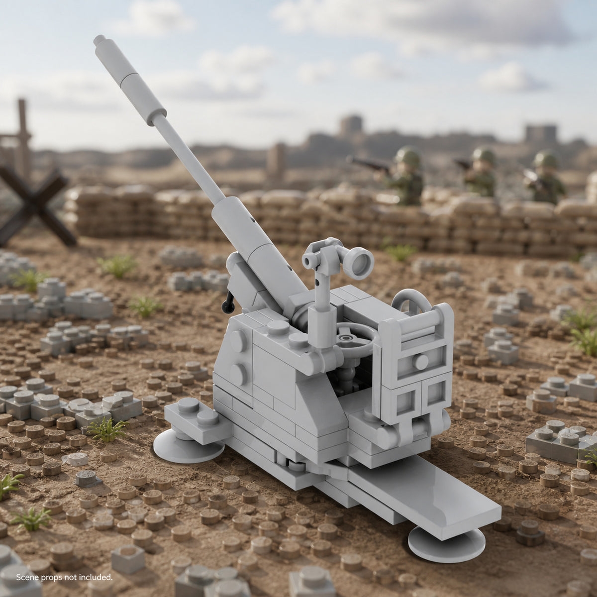 Tall Flak Gun on Platform in a battle scene; scene props not included
