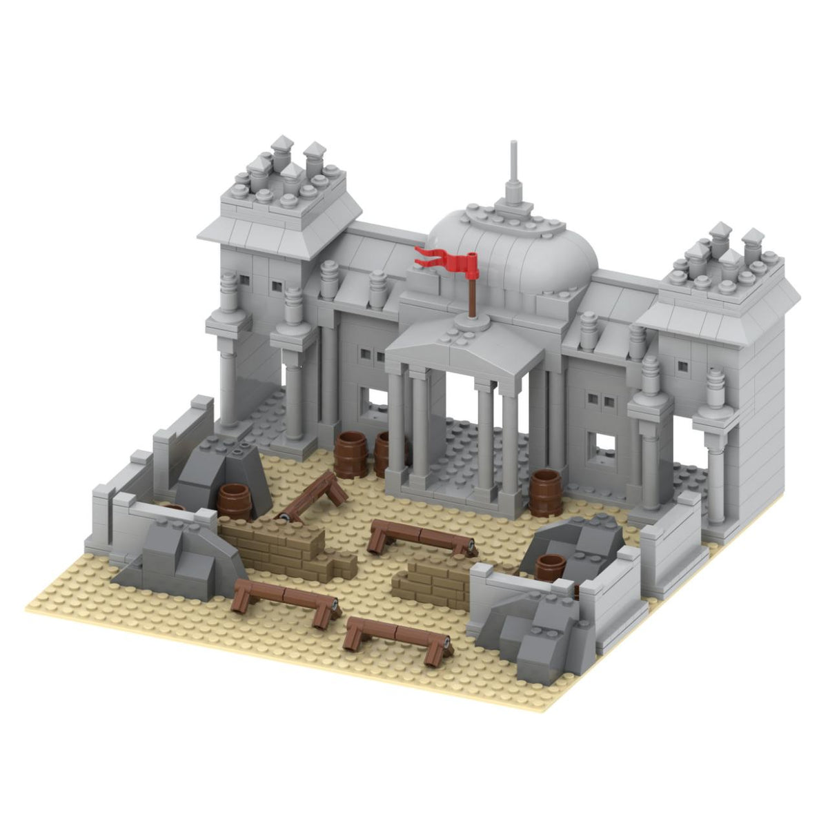 Ruined Domed Parliament Building with Barricades