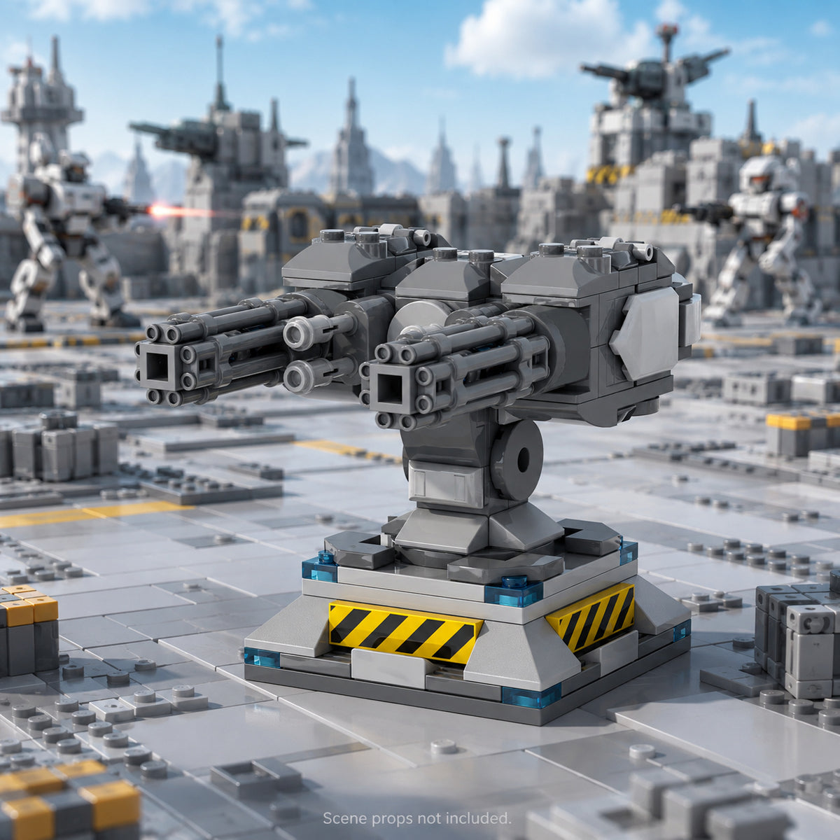 Gatling Gun Turret in a battle scene; scene props not included