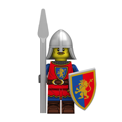 Red and Blue Lion Spear Knight Collectible Minifigure on white background