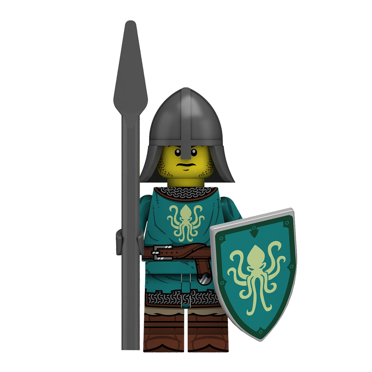 Teal Octopus Spear Knight Collectible Minifigure on white background