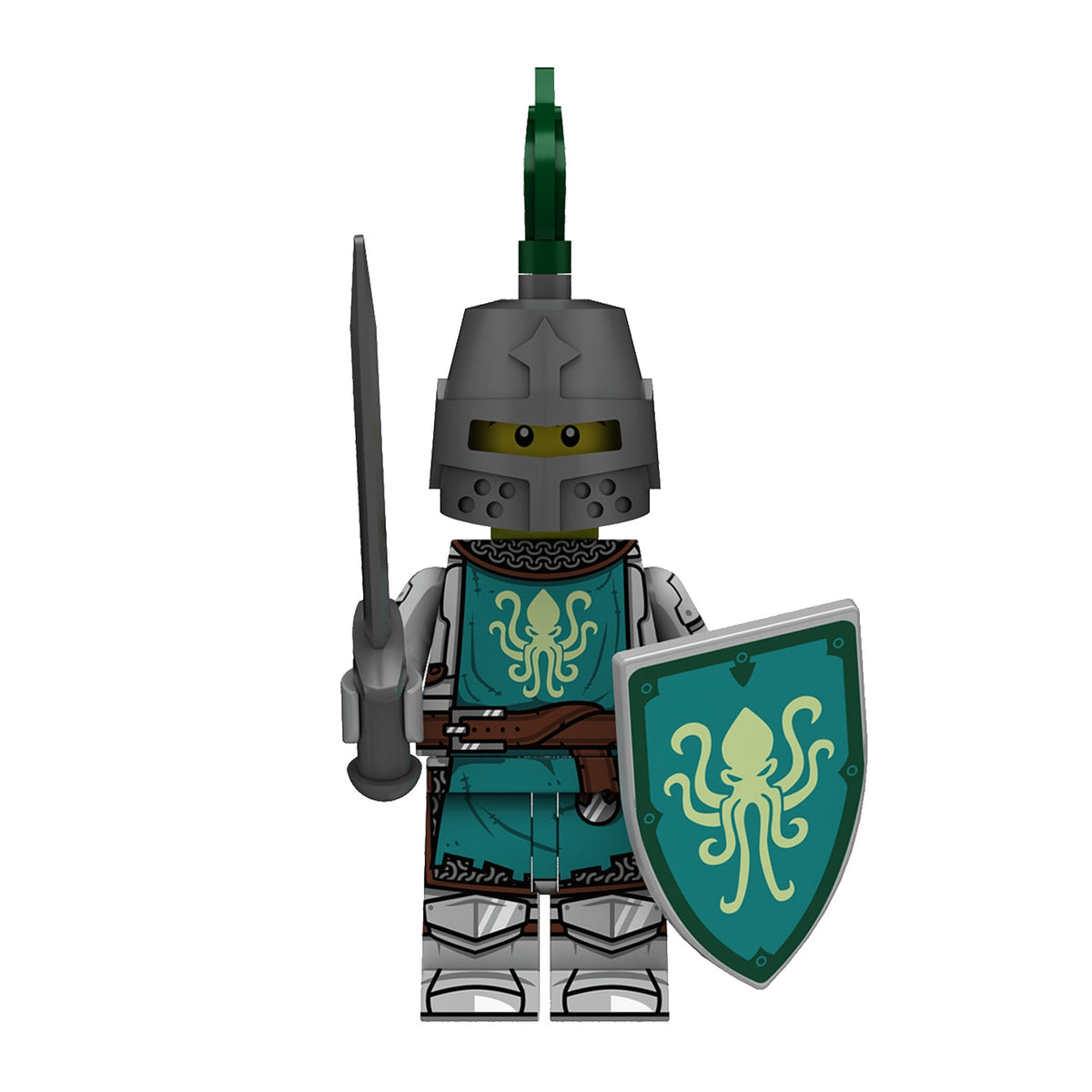 Armored Octopus Sword Knight Collectible Minifigure on white background