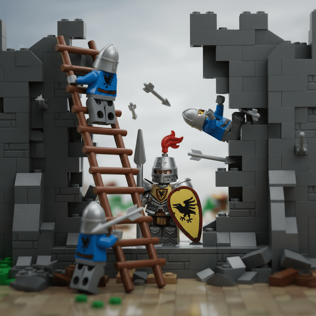 Red Plume Raven Knight with Spear and Shield Minifigure - Brick BrosKnights