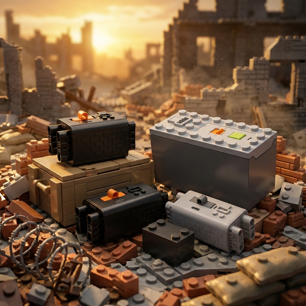 Power Functions battery box assortment, brick MOC battle scene