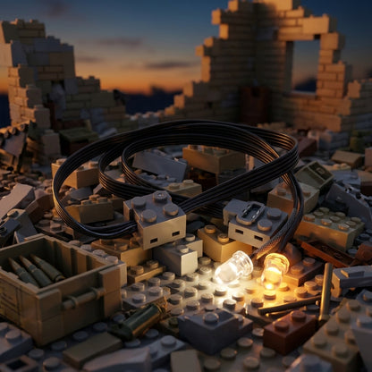Power Functions LED light cable, glowing brick MOC dusk scene