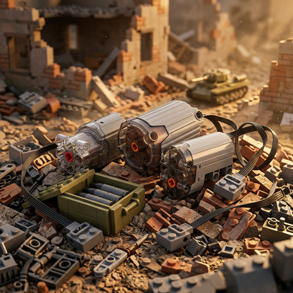 Power Functions motors and power module, brick MOC battle scene