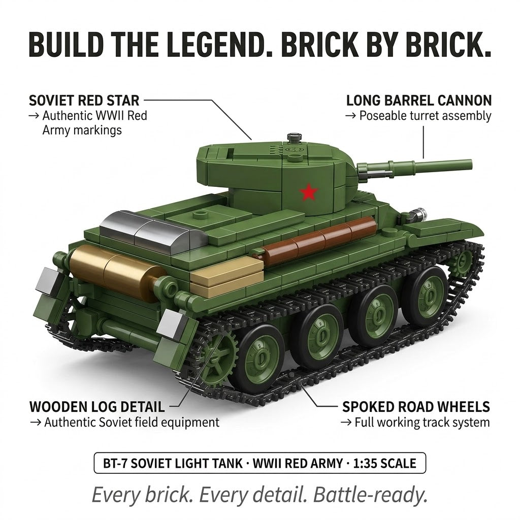 BT-7 Soviet Light Tank Building Brick Model