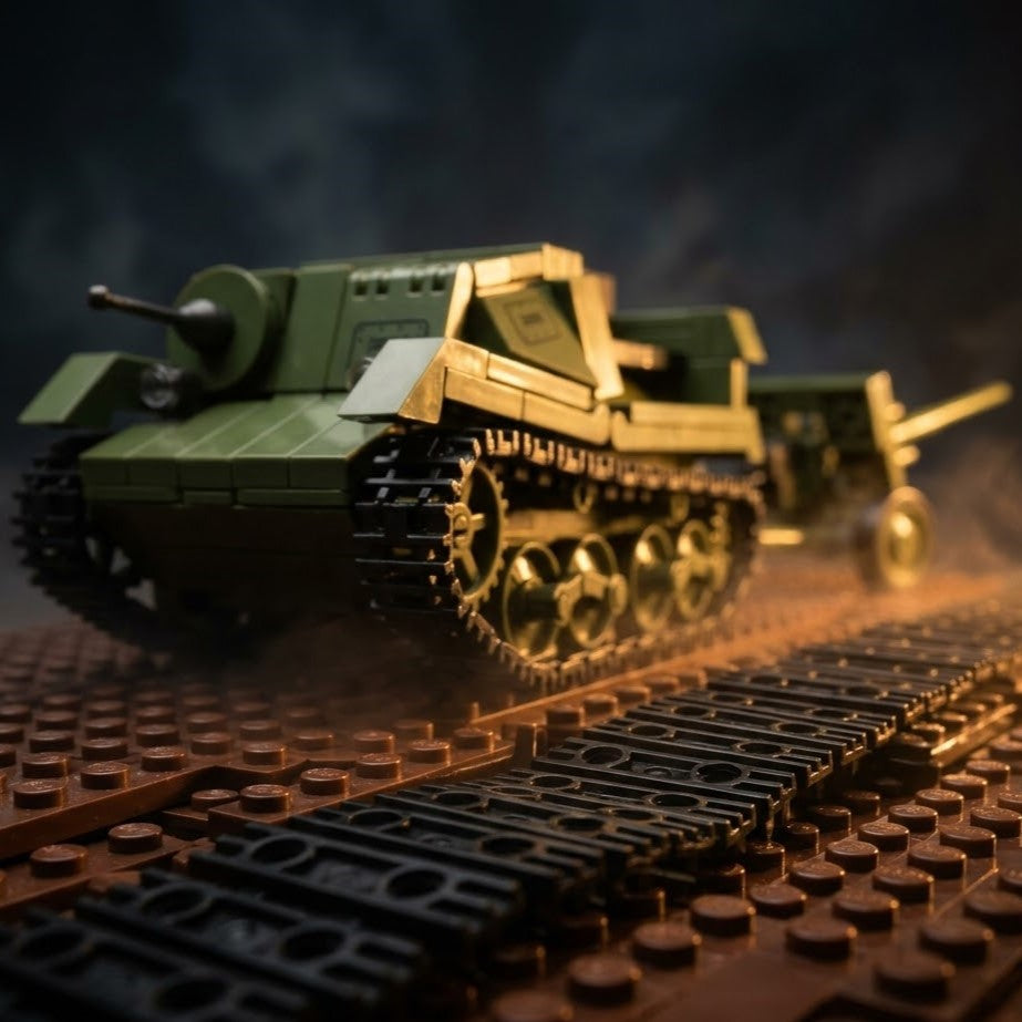 Green Armored Tractor with Field Cannon Building Brick Set
