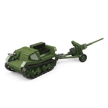 Green Armored Tractor with Field Cannon Building Brick Set