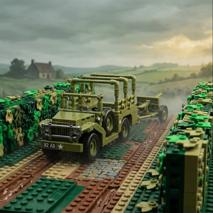 WWII American Artillery Jeep with Tow Cannon Building Brick Set