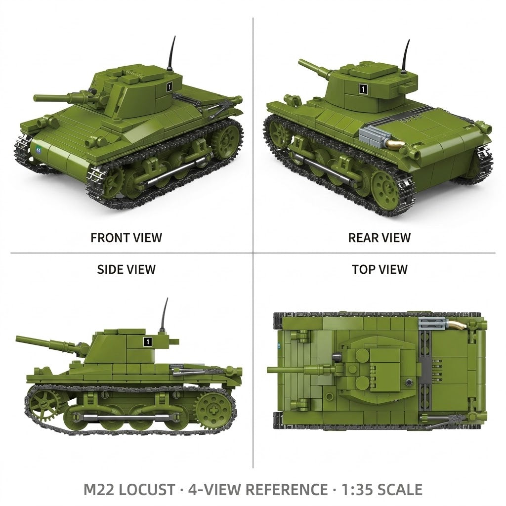 M22 Locust American Airborne Light Tank Building Brick Model