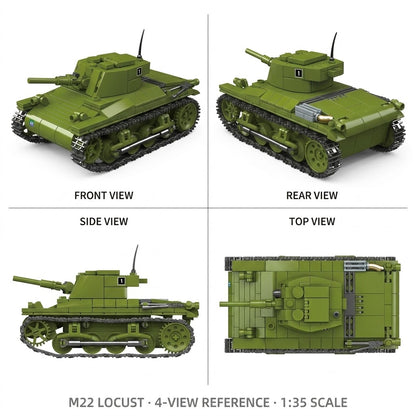 M22 Locust American Airborne Light Tank Building Brick Model