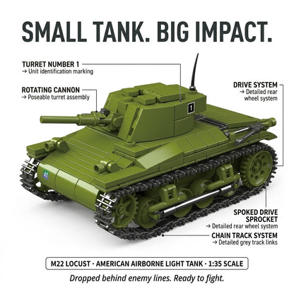 M22 Locust American Airborne Light Tank Building Brick Model
