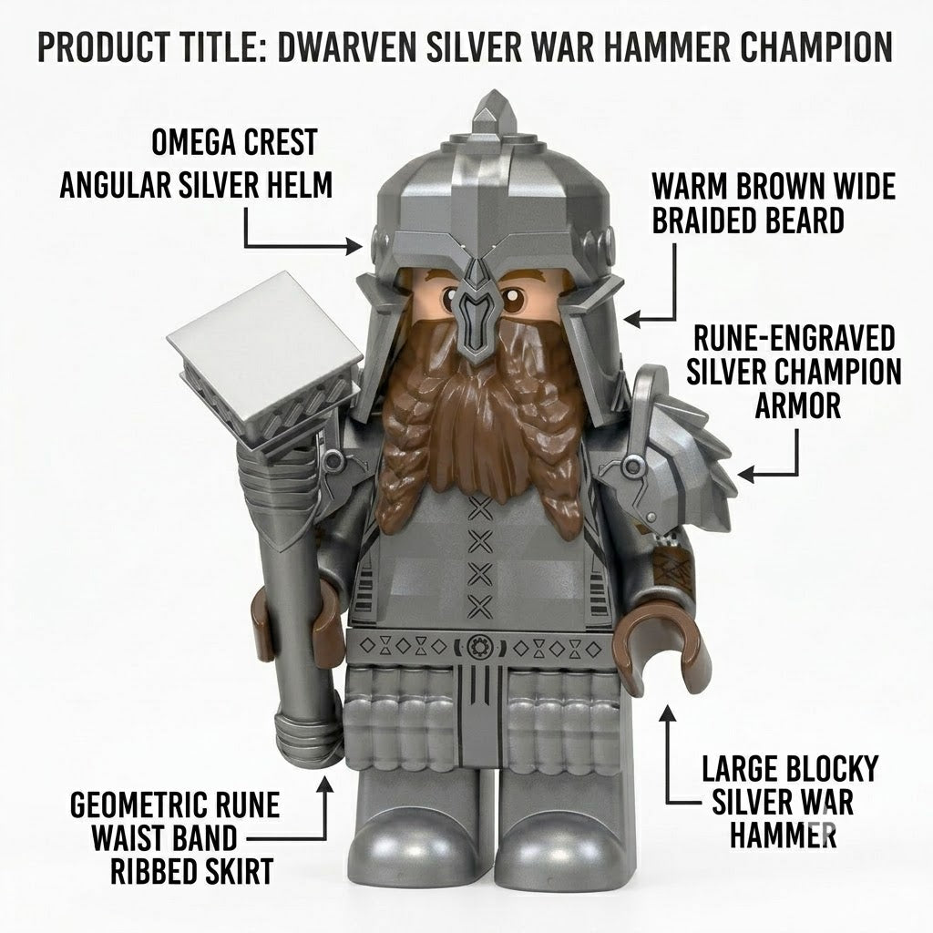 Dwarven Silver War Hammer Champion Collectible Minifigure