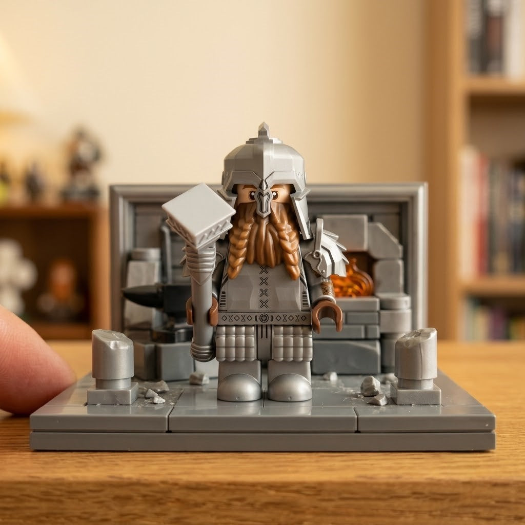 Dwarven Silver War Hammer Champion Collectible Minifigure