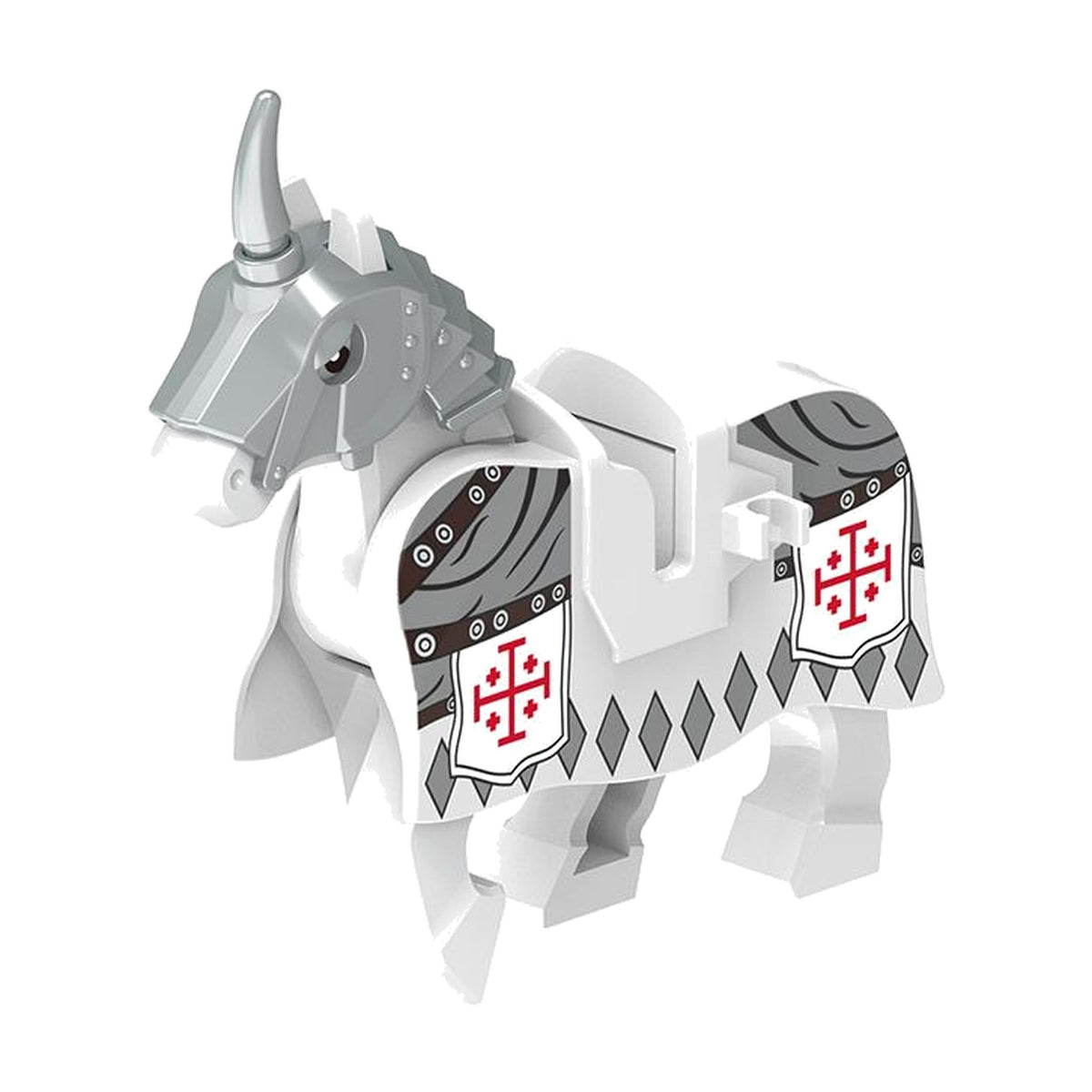 White Jerusalem Cross Warhorse - Knight Warhorse Collection - Brick Bros