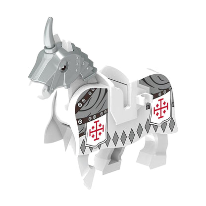 White Jerusalem Cross Warhorse - Knight Warhorse Collection - Brick Bros