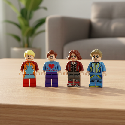 Modern People minifigures on a table in a living room