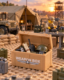 Tan Weapon Box at a brick-built field supply depot; figures, vehicle, and scenery not included.