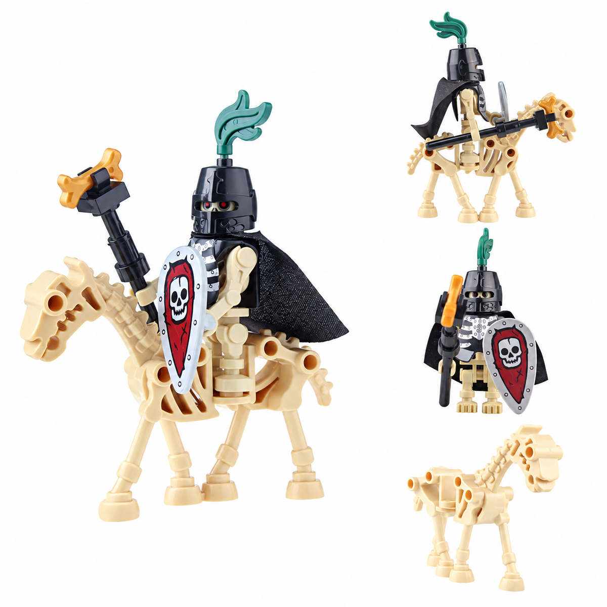 Bone skeleton knight rider with skeletal horse, cleaned catalog image