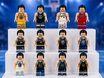 Twelve basketball minifigures on illustrative display steps; scenery not included