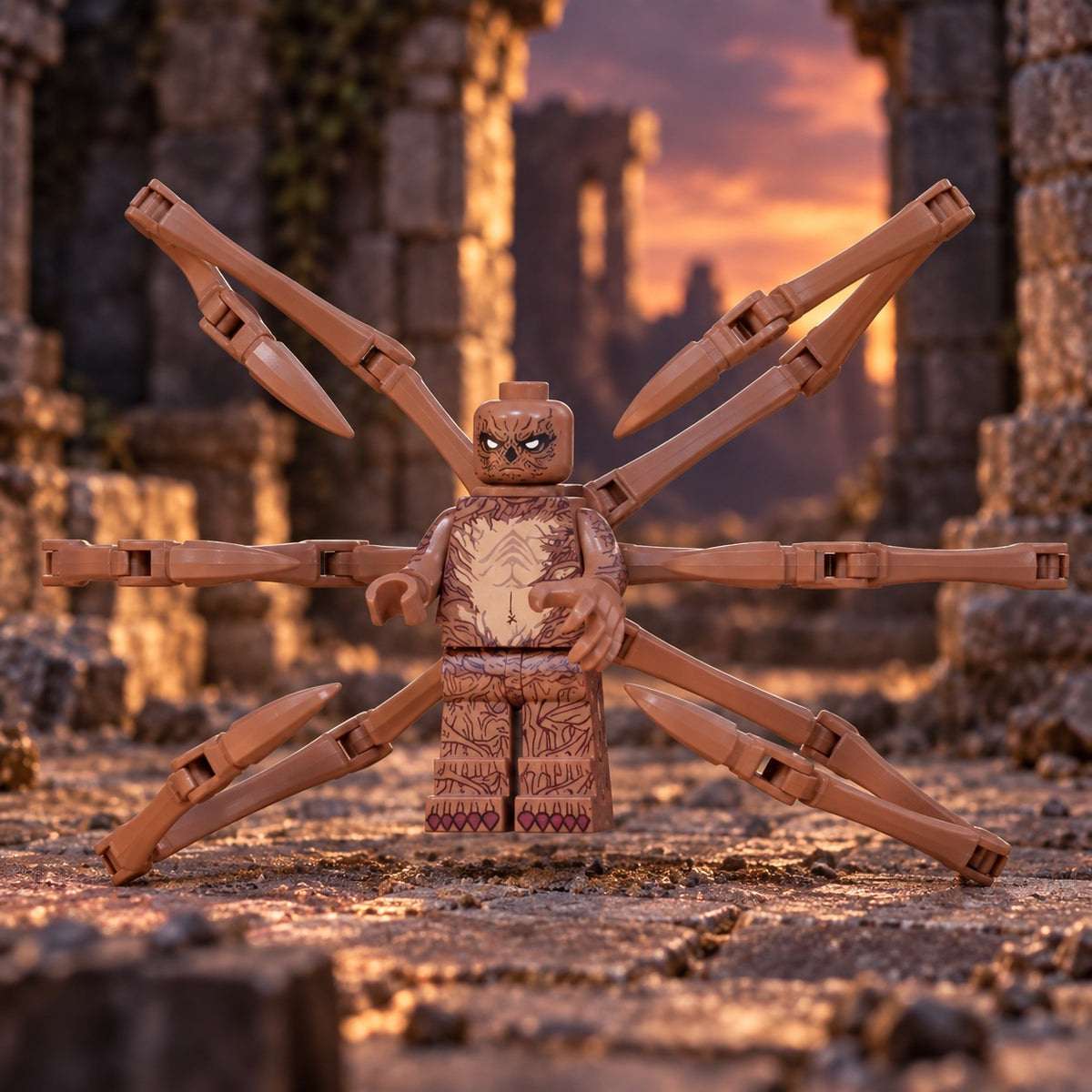 Spider Creature Minifigure in a miniature ruins scene