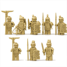 Terracotta army warrior minifigures on a white background
