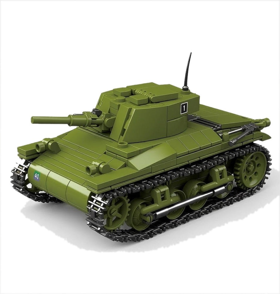 M22 Locust airborne light tank brick model on a white background