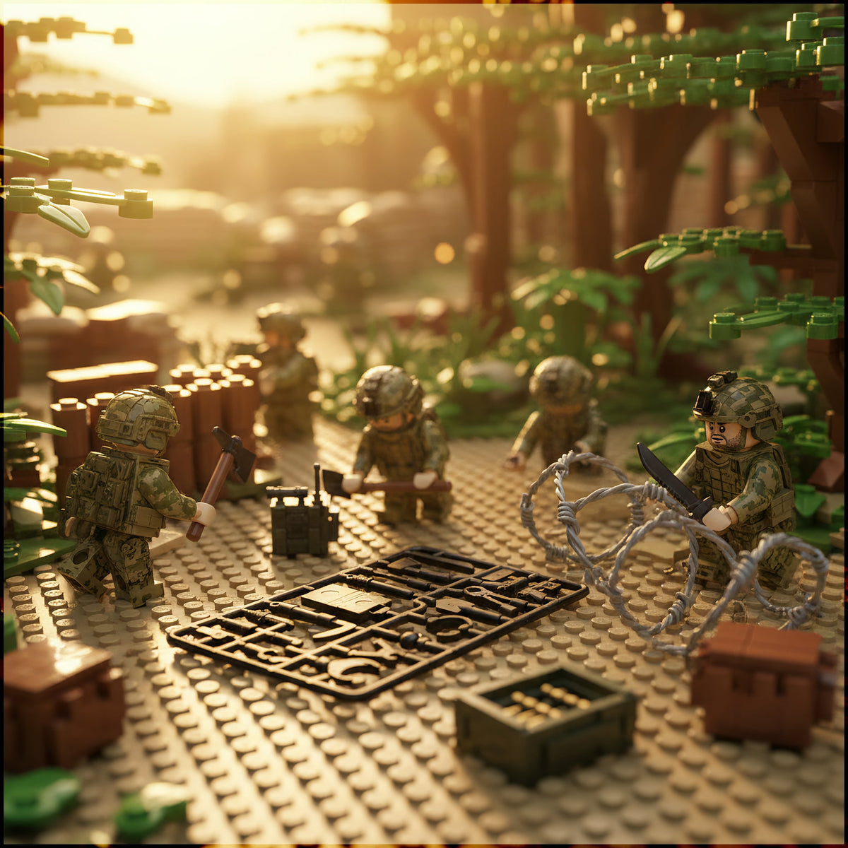 Black Field Tools and Gear Sprue action scene, field camp