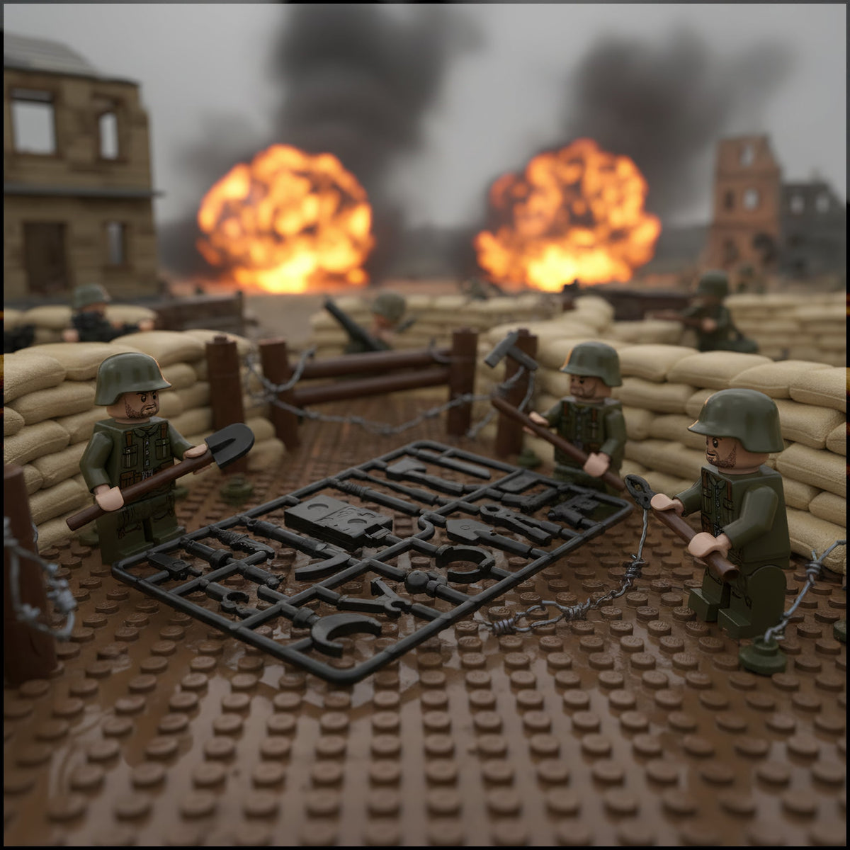 Black Field Tools and Gear Sprue action scene, muddy trench