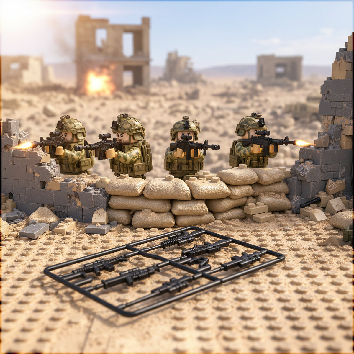 Black Tactical Rifle Sprue desert ruins action scene