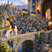 Blue Crown Kingdom Army Minifigure Set with Horse lifestyle scene A