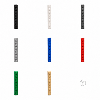 Assorted 1x10 building bricks with repaired light-grey example