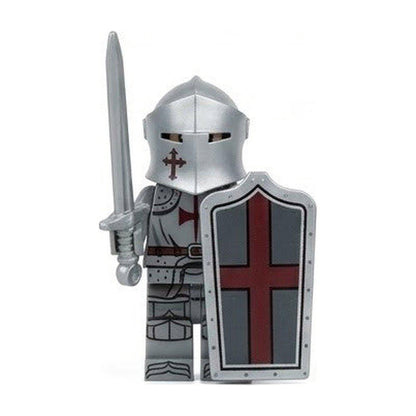 Medieval Knight with Sword and Red Cross Shield - Brick Bros