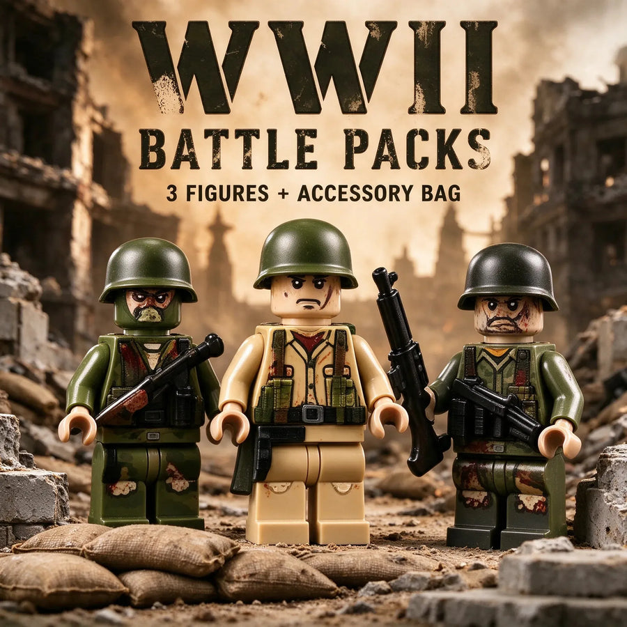 WWII Core Battle Pack, representative 3-figure assortment and accessory bag