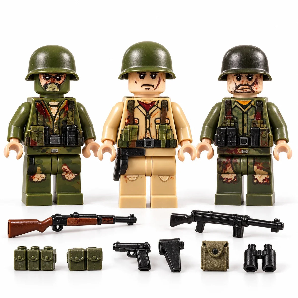 WWII Core Battle Pack, three representative figures and accessories on white