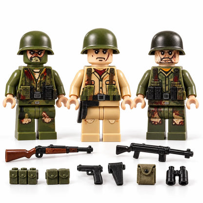 WWII Core Battle Pack, three representative figures and accessories on white