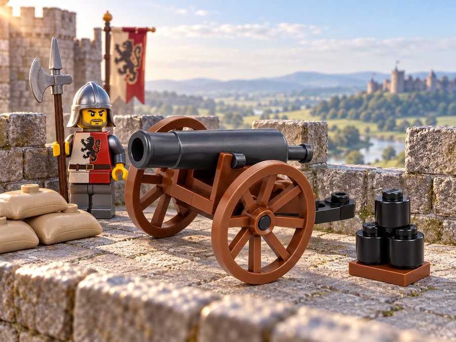 Cannon Crew Battle Pack siege cannon at castle wall with halberd guard