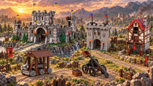 Castle & Kingdom Medieval Build Kits multi-build scene. Each build sold separately; surrounding scenery is illustrative.