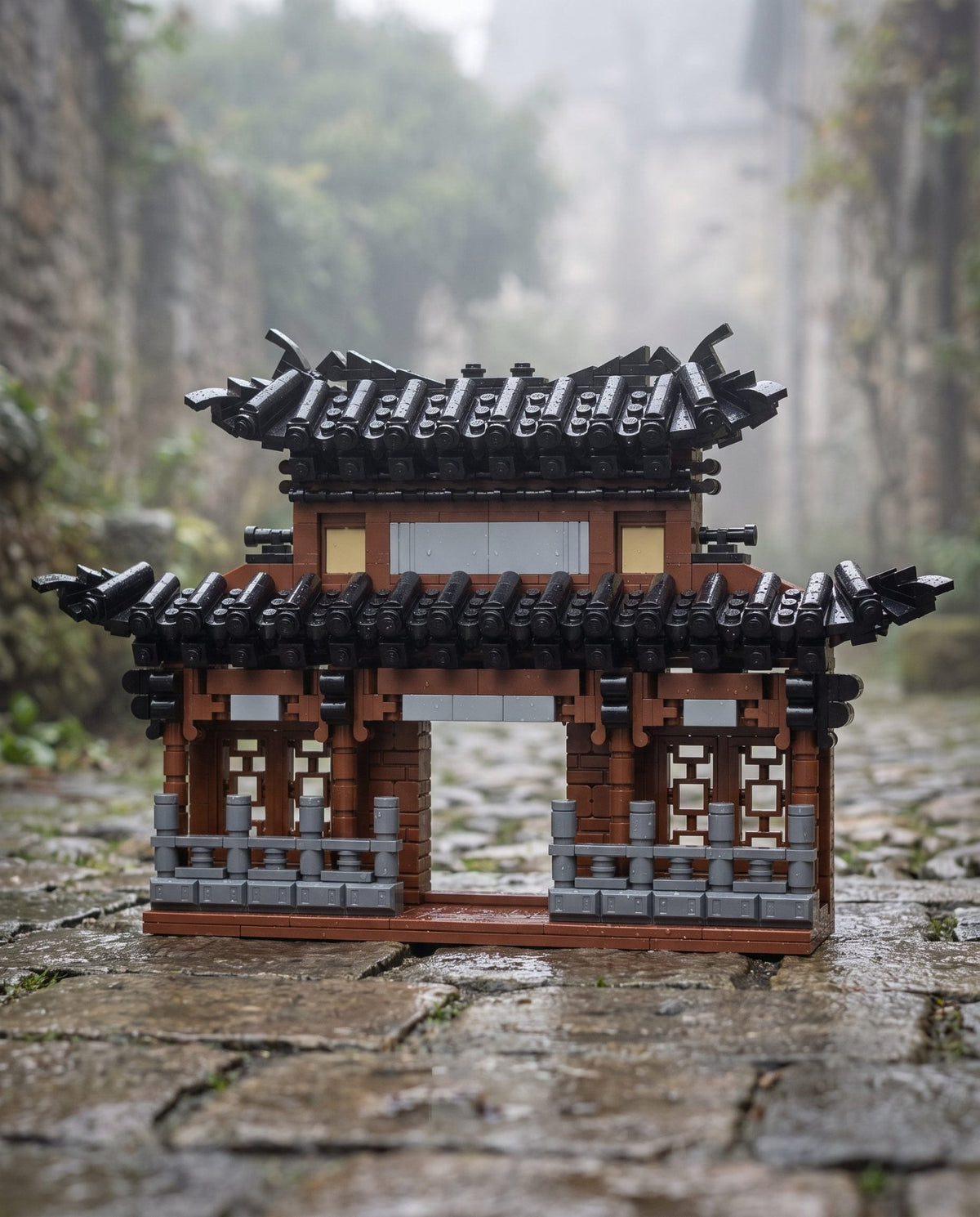 Tiled-Roof Gate Pavilion Build Kit - Brick BrosMOC