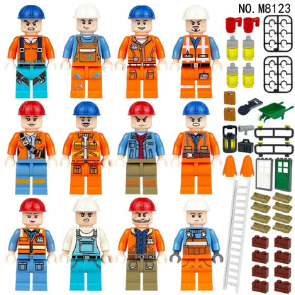 Construction Crew 12 Figure Set with Job-Site Accessories - Brick BrosMinifigure Set