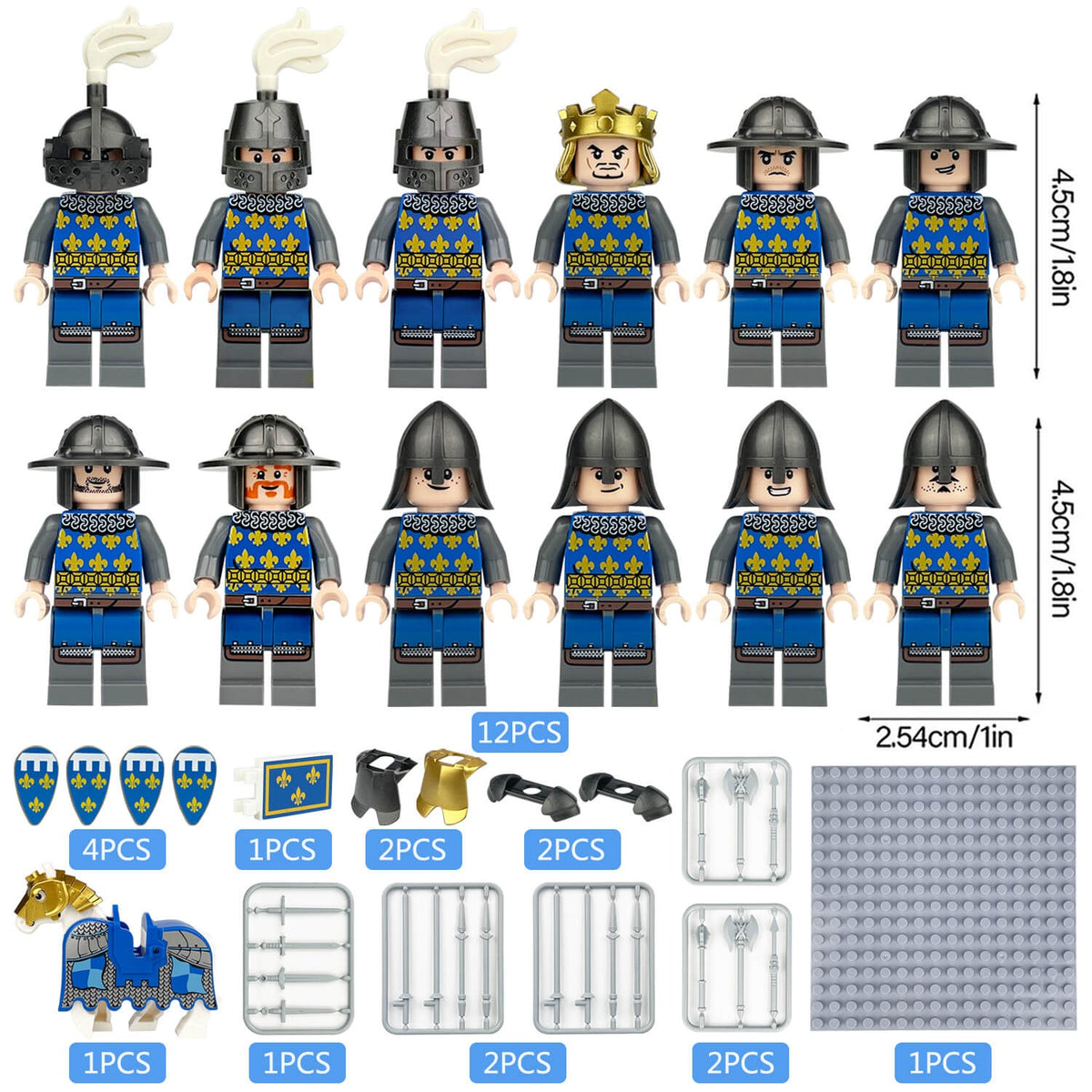 Royal Fleur-de-Lis Knight Set — 12 Figures & Horse